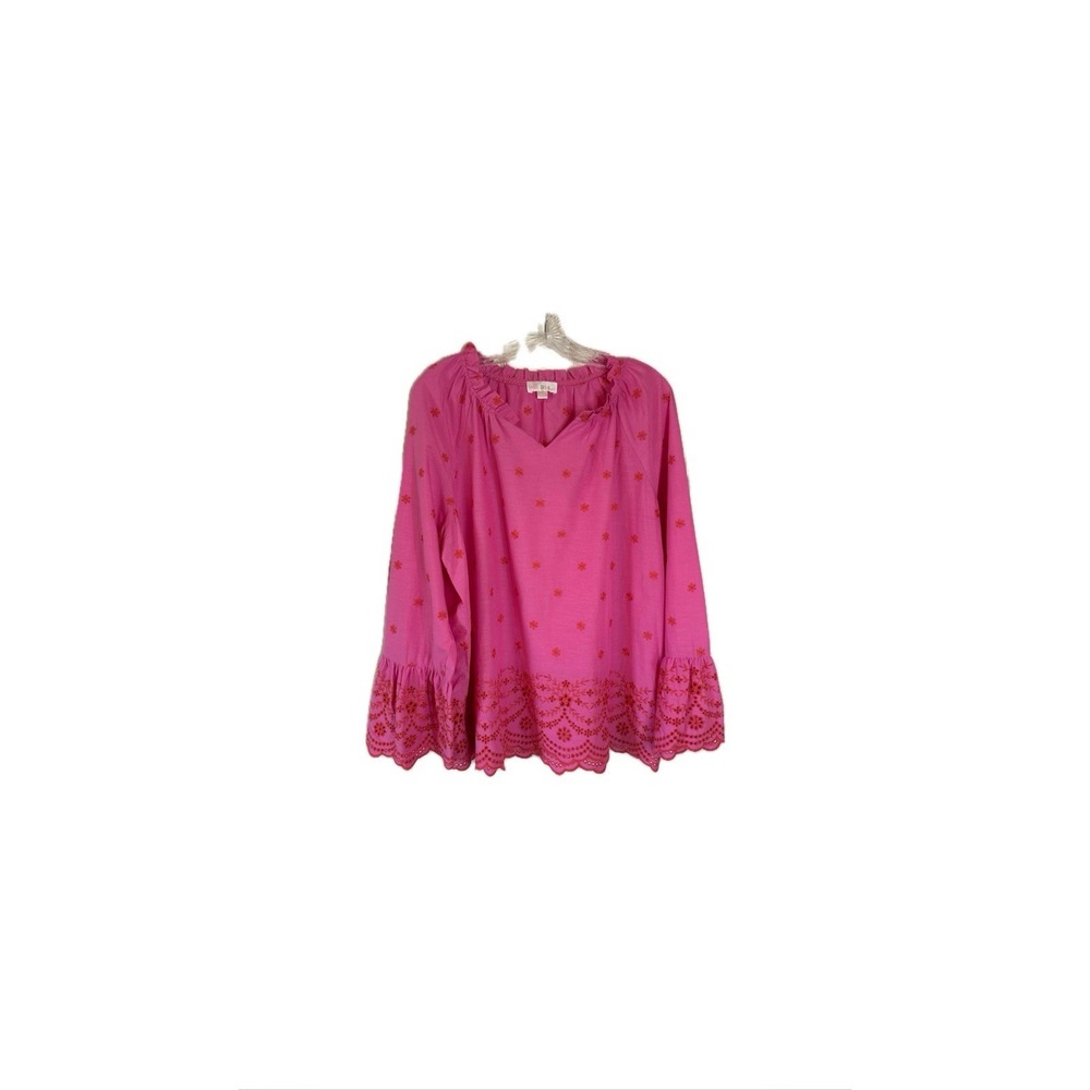 Belle by‎ Kim Gravel Daisy Pop Embroidered Blouse Preppy Pink Large - Picture 2 of 7